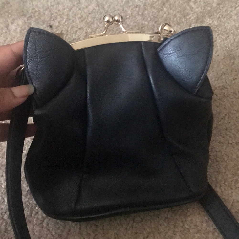 Cat ear leather black cross body snap bag